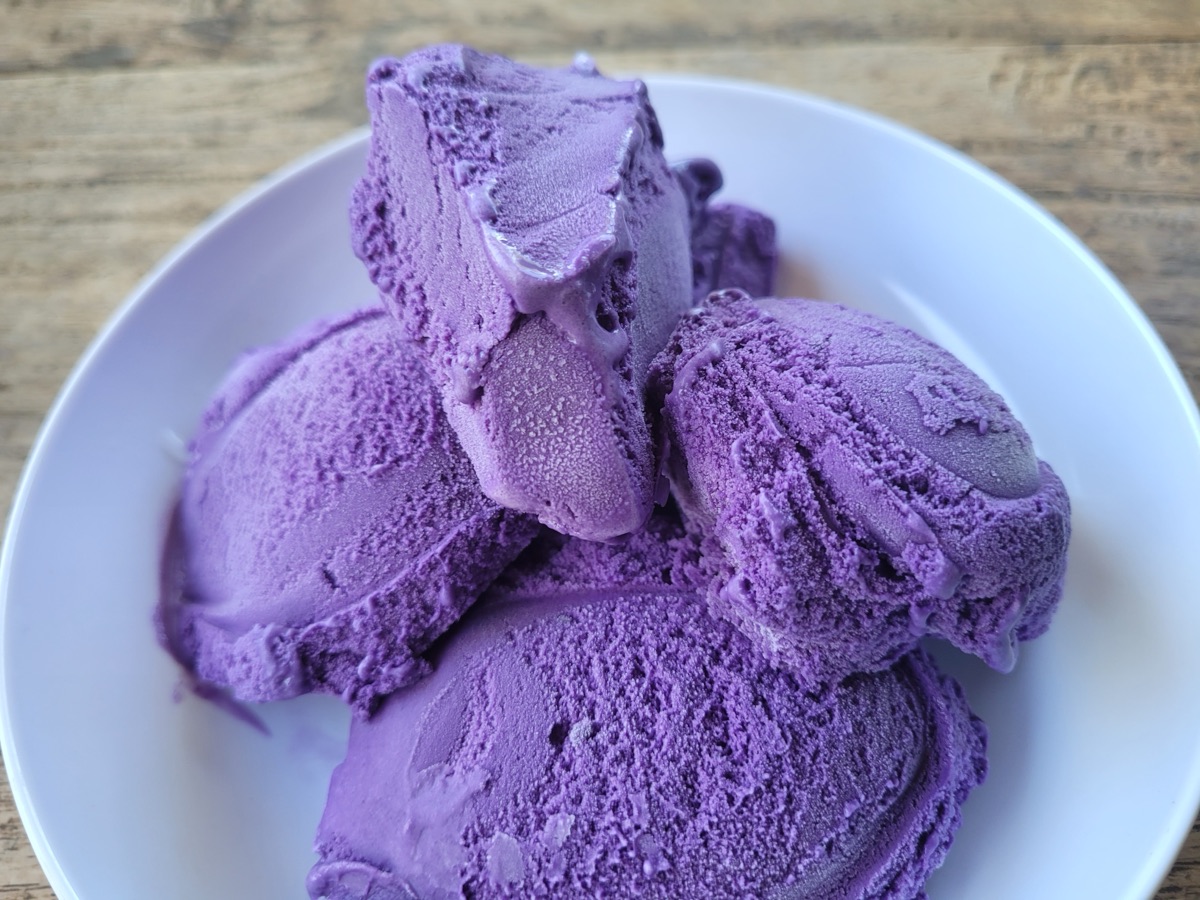 Scoops of vivid purple ube ice cream — the format that carried the US wave